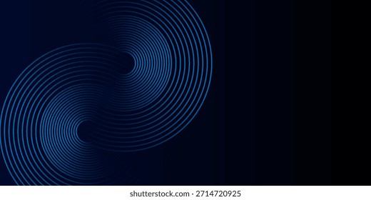 Blue abstract background with glowing circles. Swirl circular lines pattern. Geometric spiral. Twirl element. Modern