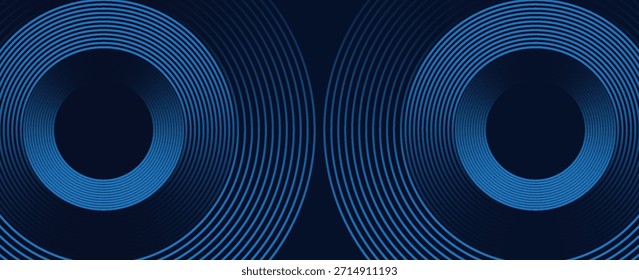 Fondo abstracto azul con círculos brillantes. Patrón de líneas circulares. Espiral geométrica. Elemento giratorio. Diseño gráfico moderno. Concepto de tecnología futurista. Ilustración vectorial