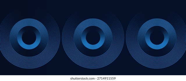 Fondo abstracto azul con círculos brillantes. Patrón de líneas circulares. Espiral geométrica. Elemento giratorio. Diseño gráfico moderno. Concepto de tecnología futurista. Vector