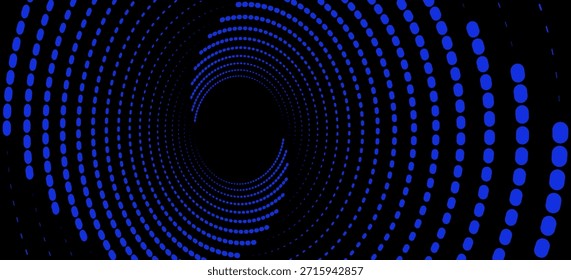 Fundo abstrato azul com círculos brilhantes. Padrão de linhas circulares giratórias. Espiral geométrica. Elemento de giro. Design gráfico moderno. Conceito de tecnologia futurista. Ilustração vetorial