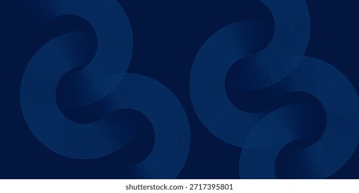 Fundo abstrato azul com círculos brilhantes. Padrão de linhas circulares giratórias. Espiral geométrica. Elemento de giro. Design gráfico moderno. Conceito de tecnologia futurista. Ilustração vetorial	
