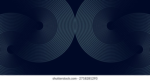 Fundo abstrato azul com círculos brilhantes. Padrão de linhas circulares giratórias. Espiral geométrica. Elemento de giro. Moderno

