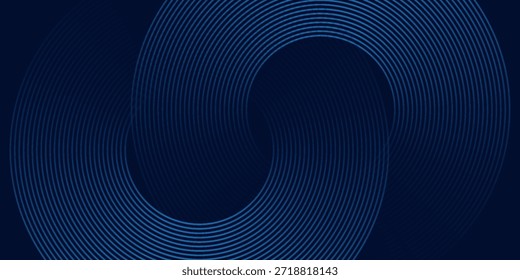 Fondo abstracto azul con círculos brillantes. Patrón de líneas circulares. Espiral geométrica. Elemento giratorio. Diseño gráfico moderno	
