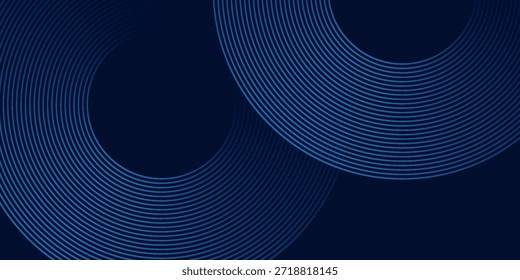 Fondo abstracto azul con círculos brillantes. Patrón de líneas circulares. Espiral geométrica. Elemento giratorio. Diseño gráfico moderno	