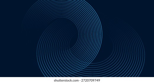 Blauer abstrakter Hintergrund mit leuchtenden Kreisen. Kreisförmiges Linienmuster drehen. Geometrische Spirale. Drallelement. Modernes Grafikdesign. Futuristisches Technologiekonzept.
