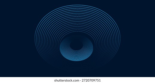 Blauer abstrakter Hintergrund mit leuchtenden Kreisen. Kreisförmiges Linienmuster drehen. Geometrische Spirale. Drallelement. Modernes Grafikdesign. Futuristisches Technologiekonzept.
