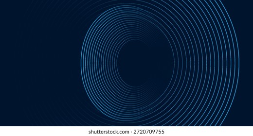 Blauer abstrakter Hintergrund mit leuchtenden Kreisen. Kreisförmiges Linienmuster drehen. Geometrische Spirale. Drallelement. Modernes Grafikdesign. Futuristisches Technologiekonzept.