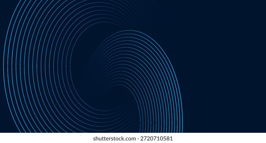 Blauer abstrakter Hintergrund mit leuchtenden Kreisen. Kreisförmiges Linienmuster drehen. Geometrische Spirale. Drallelement. Modernes Grafikdesign. Futuristisches Technologiekonzept.