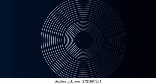 Blauer abstrakter Hintergrund mit leuchtenden Kreisen. Kreisförmiges Linienmuster drehen. Geometrische Spirale. Drallelement. Modernes Grafikdesign. Futuristisches Technologiekonzept.