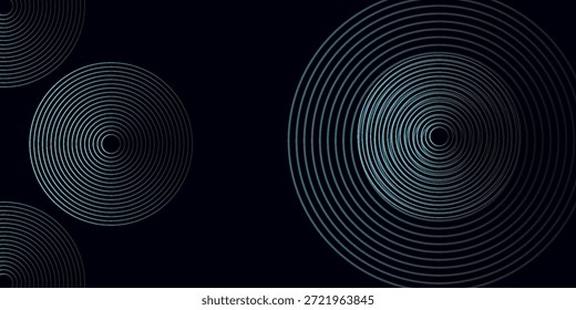 Fundo abstrato azul com círculos brilhantes. Padrão de linhas circulares giratórias. Espiral geométrica. Elemento de giro. Design gráfico moderno. Conceito de tecnologia futurista.