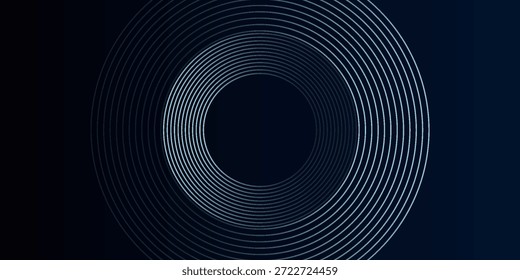 Fondo abstracto azul con círculos brillantes. Patrón de líneas circulares. Espiral geométrica. Elemento giratorio. Diseño gráfico moderno. Concepto de tecnología futurista.
