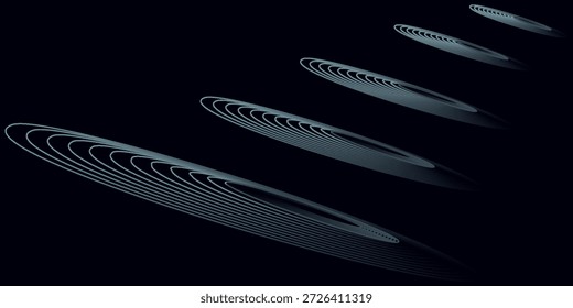 Fundo abstrato azul com círculos brilhantes. Padrão de linhas circulares giratórias. Espiral geométrica. Elemento de giro. Design gráfico moderno. Conceito de tecnologia futurista.