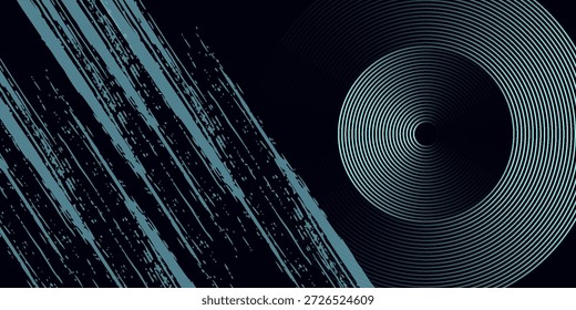 Fondo abstracto azul con círculos brillantes. Patrón de líneas circulares. Espiral geométrica. Elemento giratorio. Diseño gráfico moderno. Tecnología futurista

