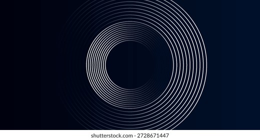 Fundo abstrato azul com círculos brilhantes. Padrão de linhas circulares em espiral. Espiral geométrica. Elemento Twirl. Design gráfico moderno. Conceito de tecnologia futurista.

