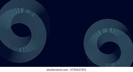 Fundo abstrato azul com círculos brilhantes. Padrão de linhas circulares em espiral. Espiral geométrica. Elemento Twirl. Design gráfico moderno. Conceito de tecnologia futurista.