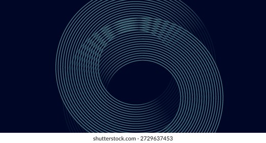 Blue abstract background with glowing circles. Swirl circular lines pattern. Geometric spiral. Twirl element. Modern graphic design. Futuristic technology concept.