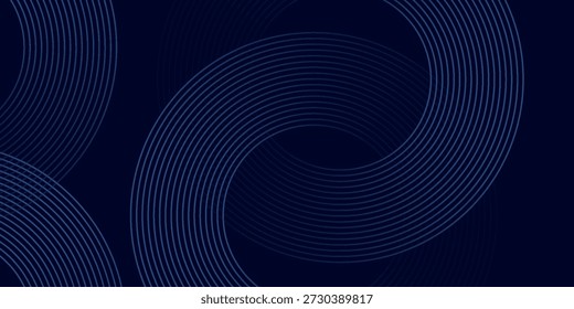 Fundo abstrato azul com círculos brilhantes. Padrão de linhas circulares giratórias. Espiral geométrica. Elemento de giro. Design gráfico moderno