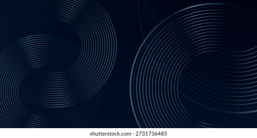Fondo abstracto azul con círculos brillantes. Patrón de líneas circulares. Espiral geométrica. Elemento giratorio. Diseño gráfico moderno. Tecnología futurista