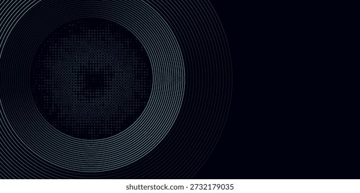 Fundo abstrato azul com círculos brilhantes. Padrão de linhas circulares em espiral. Espiral geométrica. Elemento Twirl. Design gráfico moderno. Conceito de tecnologia futurista. eps 10.