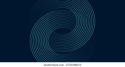 Fondo abstracto azul con círculos brillantes. Patrón de líneas circulares de remolino. Espiral geométrica. Elemento de giro. Diseño gráfico moderno. Concepto de tecnología futurista.