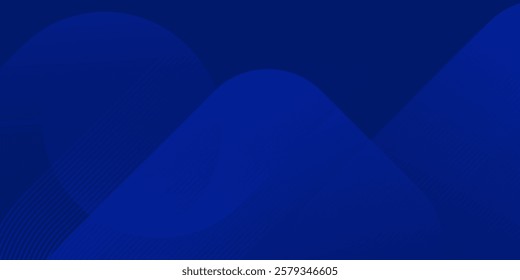 Blue abstract background with blue glowing diagonal rounded lines. Modern simple blue geometric design. Minimal shapes. Modern shiny geometric lines pattern.