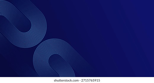Blue abstract background with blue glowing diagonal rounded lines. Modern shiny geometric lines pattern.