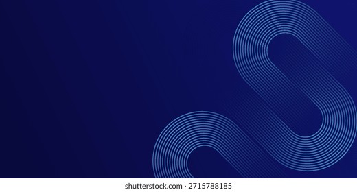 Blue abstract background with blue glowing diagonal rounded lines. Modern shiny geometric lines pattern.