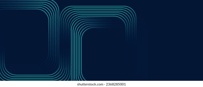 Blue abstract background with blue glowing geometric lines. Modern shiny blue diagonal rounded lines pattern. Futuristic technology concept. Suitable for posters, banners, brochures, companies