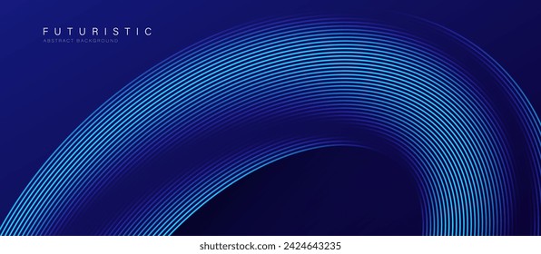 Blue abstract background with blue glowing geometric lines. Modern shiny blue oval lines pattern. Curved lines. Futuristic technology concept. Suit for banner, brochure, corporate, poster, website