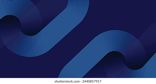 Blue abstract background with blue glowing geometric lines. Modern shiny blue diagonal rounded lines pattern. Futuristic technology concept