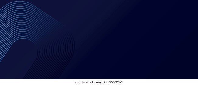 Fondo abstracto azul con líneas geométricas brillantes azules. Moderno patrón de líneas redondeadas diagonales azules brillantes. Concepto de tecnología futurista. 