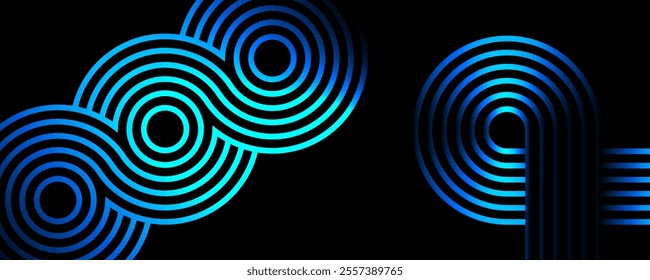 Blue abstract background with glowing geometric lines. Futuristic technology concept. For cover, poster, presentation, banner, website. Vector illustration