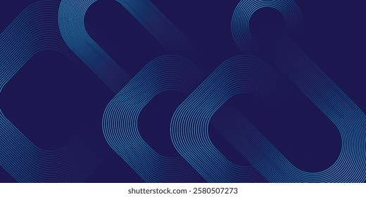 Blue abstract background with blue glowing geometric lines. Modern shiny blue diagonal rounded lines pattern. Futuristic technology concept. Suit for poster, banner, brochure, corporate, website