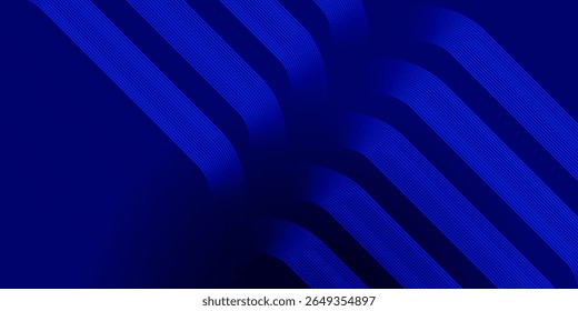 Blue abstract background with blue glowing geometric lines. Modern shiny blue diagonal rounded lines pattern. Futuristic technology concept. modern trendy design