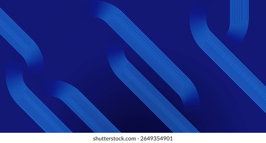 Blue abstract background with blue glowing geometric lines. Modern shiny blue diagonal rounded lines pattern. Futuristic technology concept. eps 10, web