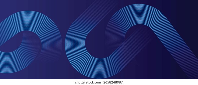 Blue abstract background with blue glowing geometric lines. Modern shiny blue diagonal rounded lines pattern. Futuristic technology concept. Suit for poster, banner, brochure, corporate, website