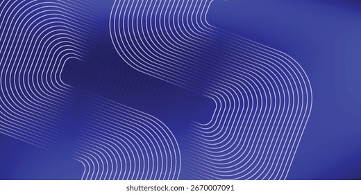 Blauer abstrakter Hintergrund mit blau leuchtenden geometrischen Linien. Modernes glänzendes blaues, diagonales, abgerundetes Linienmuster. Futuristisches Technologiekonzept. Anzug für Poster, Banner, Broschüre, Corporate, Website