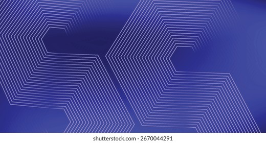 Blauer abstrakter Hintergrund mit blau leuchtenden geometrischen Linien. Modernes glänzendes blaues, diagonales, abgerundetes Linienmuster. Futuristisches Technologiekonzept. Anzug für Poster, Banner, Broschüre, Corporate, Website