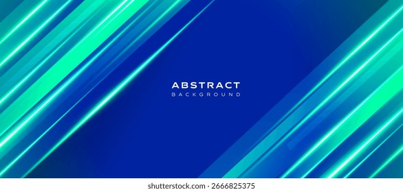 Fondo abstracto azul con rayas de luz diagonales de neón verde brillante en estilo moderno. Diseño de Vector perfecto para Sitio web, cubierta, Anuncio, presentación o proyecto creativo digital