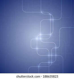 Blue abstract background with glowing light interwoven fibers.