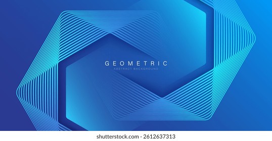 Blue abstract background with glowing lines. Modern minimalist geometric line elements. Creative design. Suit for banner, poster, cover, flyer, brochure, website, booklet