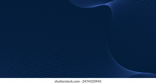 Blue abstract background with glowing wave. Shiny moving lines design element. Modern blue gradient flowing wave lines.