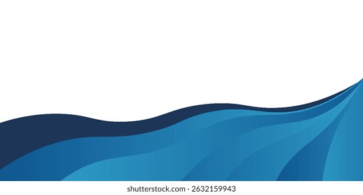 Blue abstract background with glowing wave lines. Wavy overlapping layers. Modern textured design. Clean light blue banner template. Vector illustration