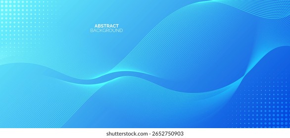 Blue abstract background with glowing wave. Shiny moving lines design element. Modern blue gradient flowing wave lines. Futuristic technology concept.