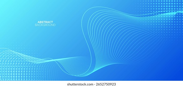 Fundo abstrato azul com onda brilhante. Elemento de design de linhas móveis brilhantes. Moderno gradiente azul fluindo linhas de onda. Conceito de tecnologia futurista.