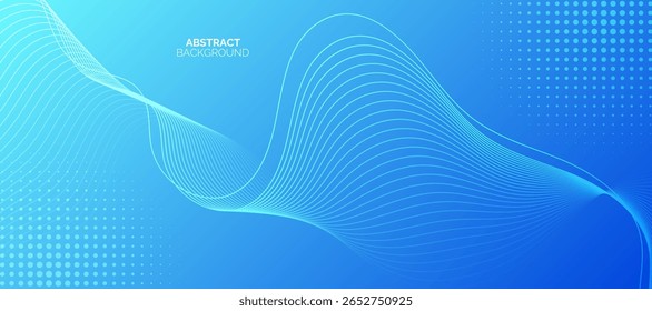 Blue abstract background with glowing wave. Shiny moving lines design element. Modern blue gradient flowing wave lines. Futuristic technology concept.