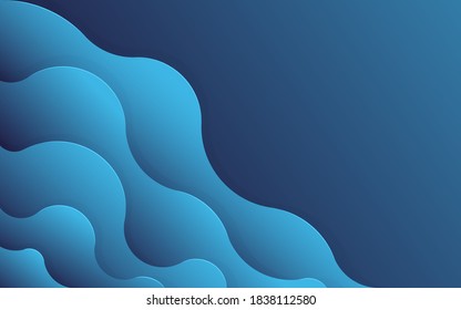 Blue abstract background with gradient and waves resembling the sea. 