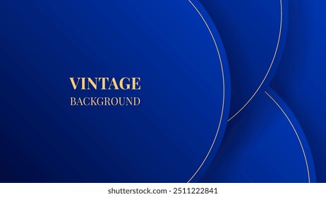 Blue abstract background with half round frames and gold lines, modern geometric pattern