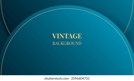 Blue abstract background with half round frames and gold lines, modern geometric pattern. Envelope shape	