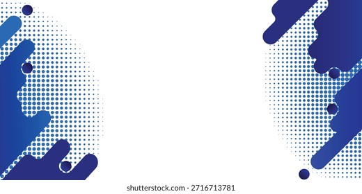 Blauer abstrakter Hintergrund mit Rasterpunkten und fließenden Formen auf weißem Rahmen, mit einer modernen, lebendigen Ästhetik für kreatives digitales Marketing, Social-Media-Banner und Poster.